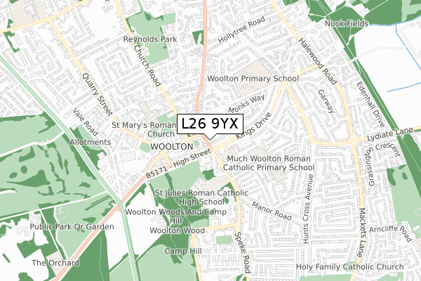 L26 9YX map - small scale - OS Open Zoomstack (Ordnance Survey) L26 9YX map - small scale - OS Open Zoomstack (Ordnance Survey)