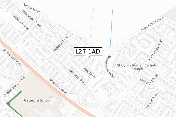 L27 1AD map - large scale - OS Open Zoomstack (Ordnance Survey)