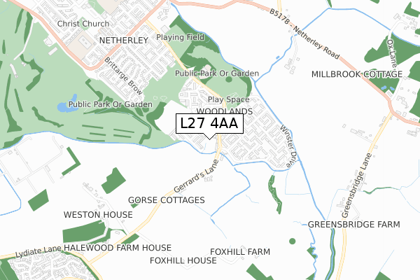 L27 4AA map - small scale - OS Open Zoomstack (Ordnance Survey)