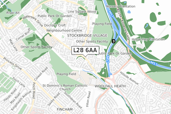 L28 6AA map - small scale - OS Open Zoomstack (Ordnance Survey)