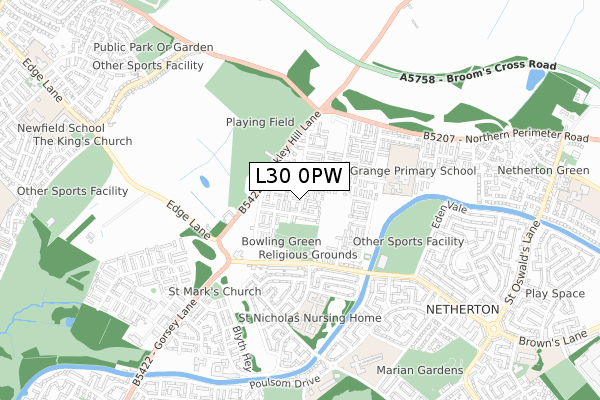 L30 0PW map - small scale - OS Open Zoomstack (Ordnance Survey)