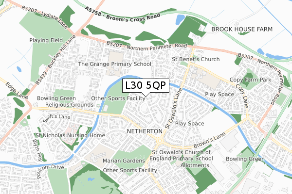 L30 5QP map - small scale - OS Open Zoomstack (Ordnance Survey)