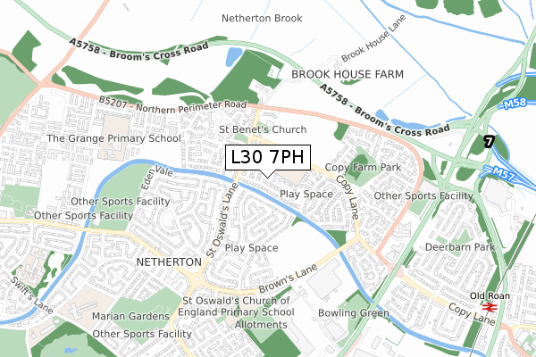 L30 7PH map - small scale - OS Open Zoomstack (Ordnance Survey)