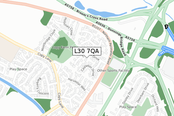 L30 7QA map - large scale - OS Open Zoomstack (Ordnance Survey)