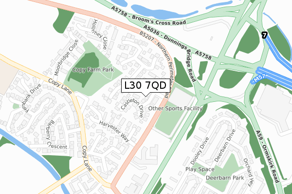 L30 7QD map - large scale - OS Open Zoomstack (Ordnance Survey)