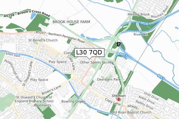 L30 7QD map - small scale - OS Open Zoomstack (Ordnance Survey)