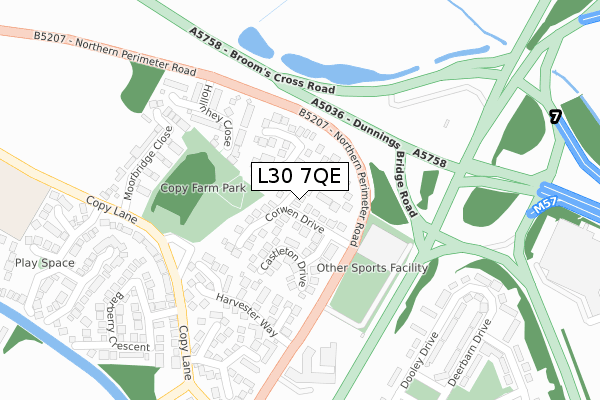 L30 7QE map - large scale - OS Open Zoomstack (Ordnance Survey)