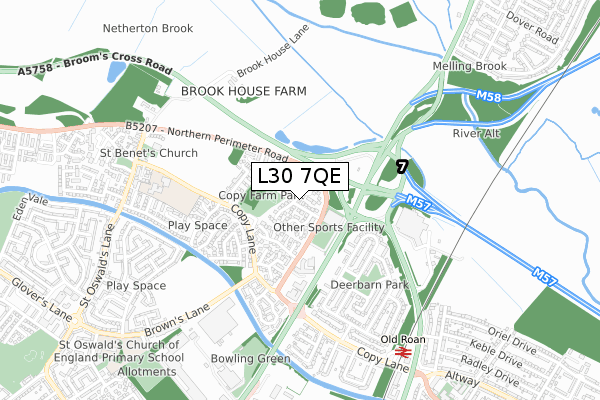 L30 7QE map - small scale - OS Open Zoomstack (Ordnance Survey)
