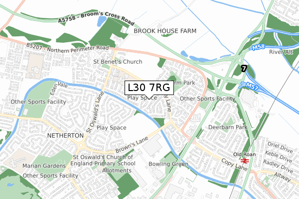 L30 7RG map - small scale - OS Open Zoomstack (Ordnance Survey)