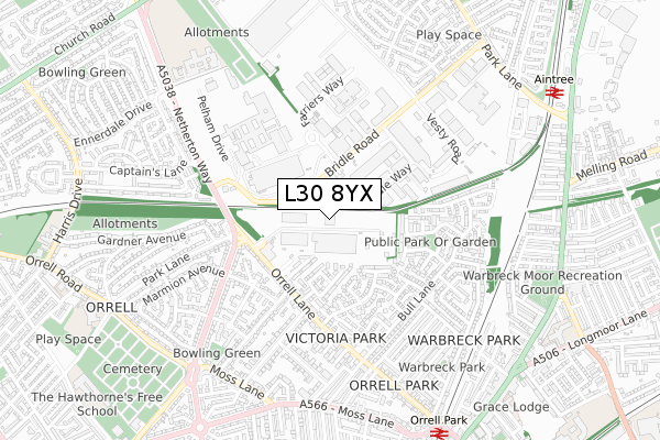 L30 8YX map - small scale - OS Open Zoomstack (Ordnance Survey)