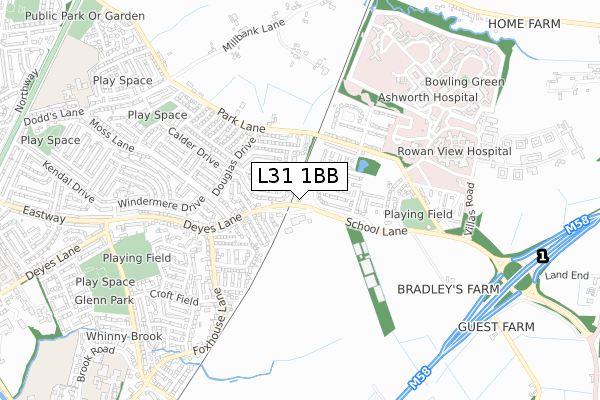 L31 1BB map - small scale - OS Open Zoomstack (Ordnance Survey)