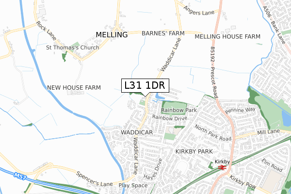 L31 1DR map - small scale - OS Open Zoomstack (Ordnance Survey)