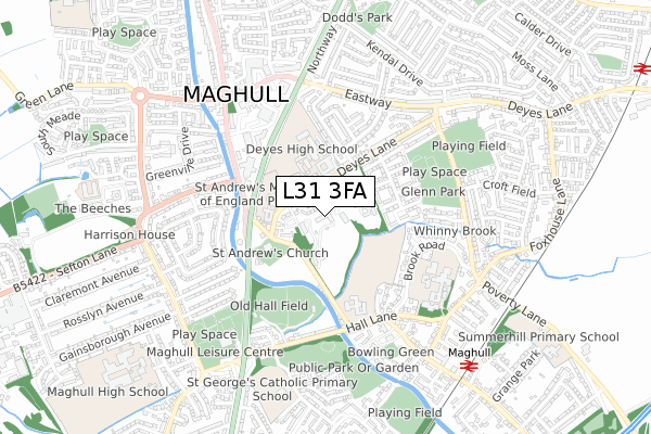 L31 3FA map - small scale - OS Open Zoomstack (Ordnance Survey)