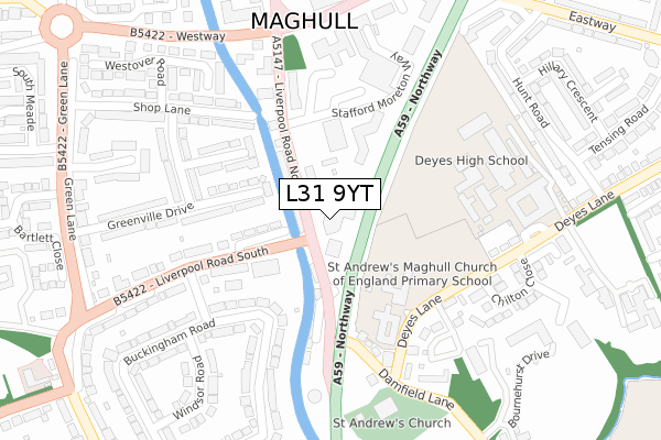L31 9YT map - large scale - OS Open Zoomstack (Ordnance Survey)