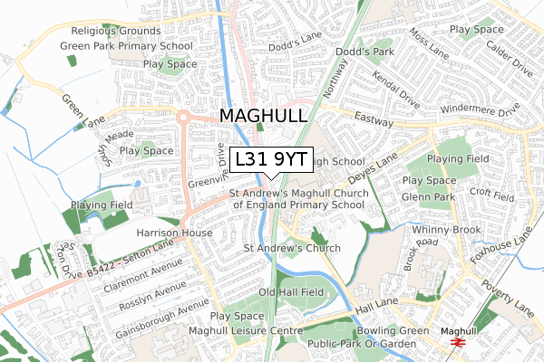 L31 9YT map - small scale - OS Open Zoomstack (Ordnance Survey)