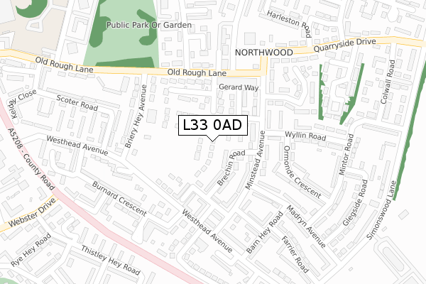 L33 0AD map - large scale - OS Open Zoomstack (Ordnance Survey)