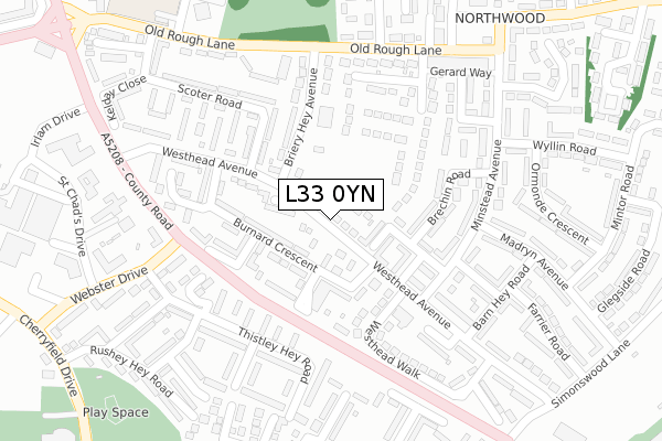 L33 0YN map - large scale - OS Open Zoomstack (Ordnance Survey)
