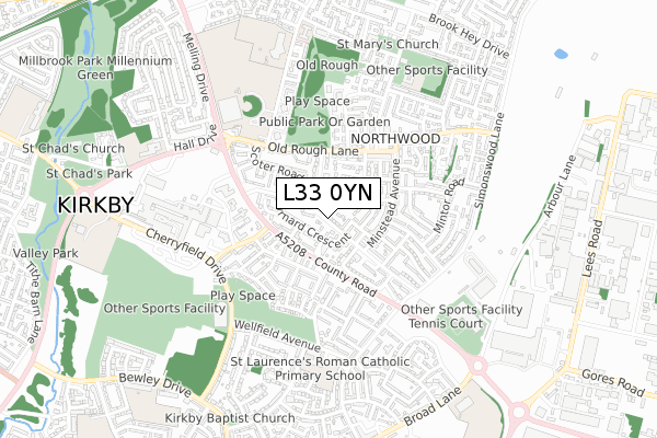 L33 0YN map - small scale - OS Open Zoomstack (Ordnance Survey)