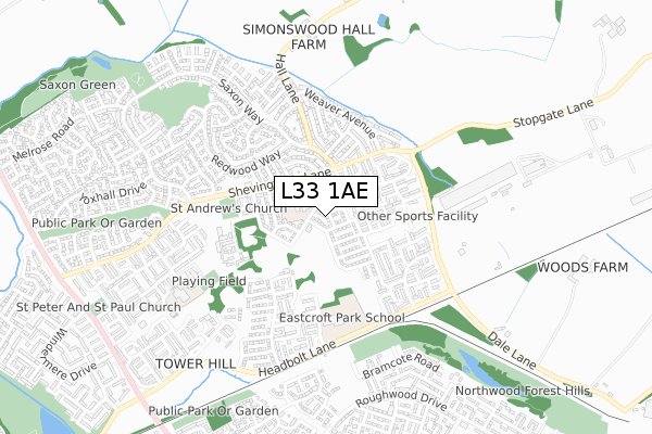 L33 1AE map - small scale - OS Open Zoomstack (Ordnance Survey)