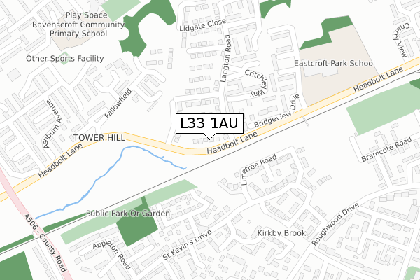 L33 1AU map - large scale - OS Open Zoomstack (Ordnance Survey)