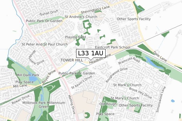 L33 1AU map - small scale - OS Open Zoomstack (Ordnance Survey)