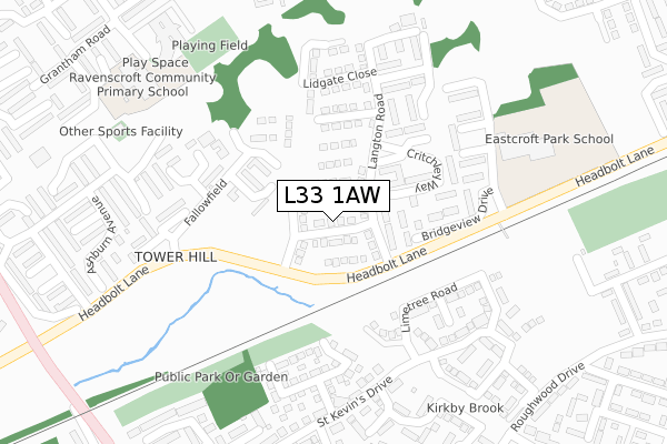 L33 1AW map - large scale - OS Open Zoomstack (Ordnance Survey)