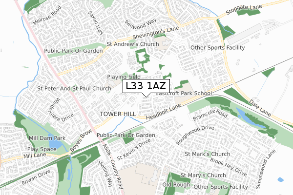 L33 1AZ map - small scale - OS Open Zoomstack (Ordnance Survey)