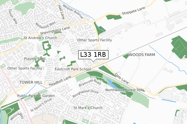 L33 1RB map - small scale - OS Open Zoomstack (Ordnance Survey)