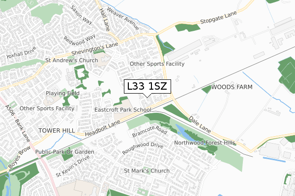 L33 1SZ map - small scale - OS Open Zoomstack (Ordnance Survey)