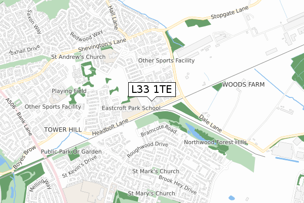 L33 1TE map - small scale - OS Open Zoomstack (Ordnance Survey)