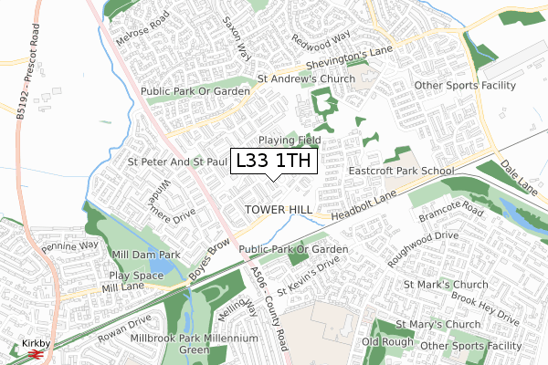 L33 1TH map - small scale - OS Open Zoomstack (Ordnance Survey)