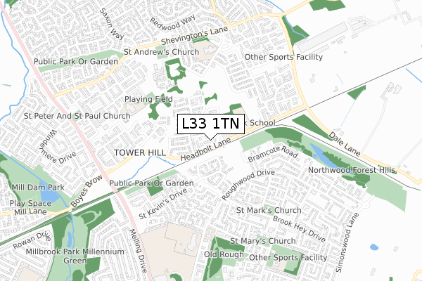 L33 1TN map - small scale - OS Open Zoomstack (Ordnance Survey)