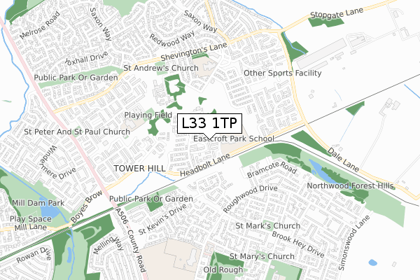 L33 1TP map - small scale - OS Open Zoomstack (Ordnance Survey)