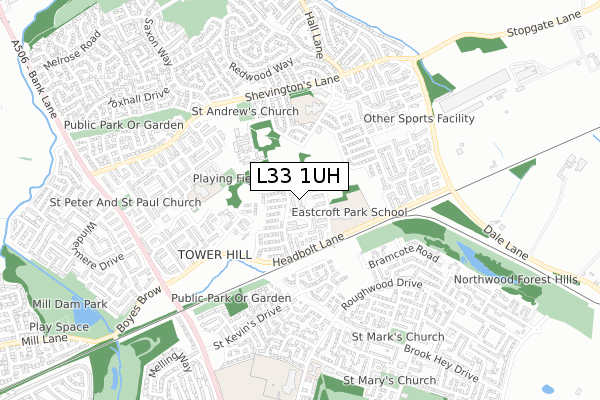 L33 1UH map - small scale - OS Open Zoomstack (Ordnance Survey)