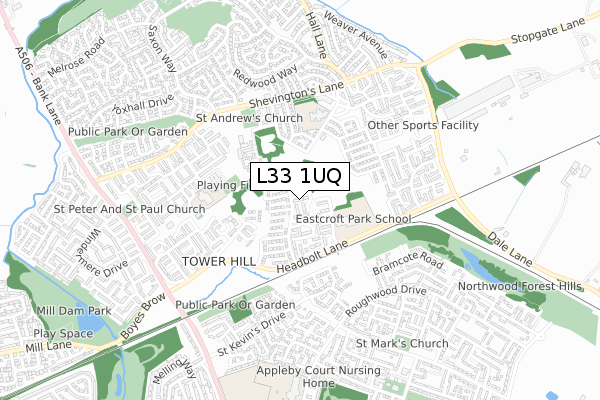 L33 1UQ map - small scale - OS Open Zoomstack (Ordnance Survey)