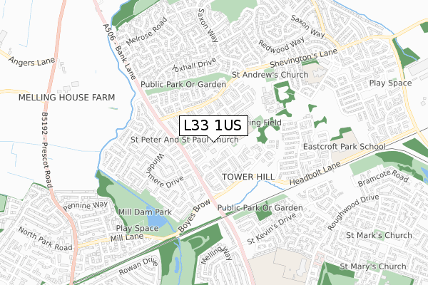 L33 1US map - small scale - OS Open Zoomstack (Ordnance Survey)