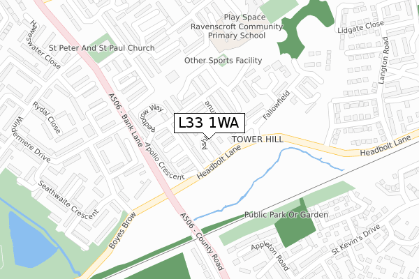 L33 1WA map - large scale - OS Open Zoomstack (Ordnance Survey)