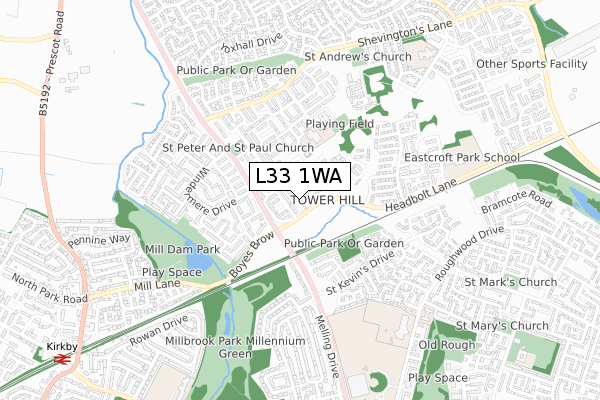 L33 1WA map - small scale - OS Open Zoomstack (Ordnance Survey)