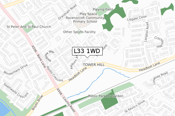 L33 1WD map - large scale - OS Open Zoomstack (Ordnance Survey)