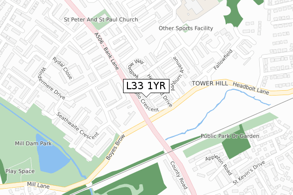 L33 1YR map - large scale - OS Open Zoomstack (Ordnance Survey)