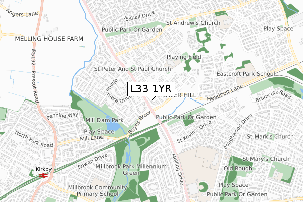 L33 1YR map - small scale - OS Open Zoomstack (Ordnance Survey)