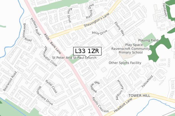 L33 1ZR map - large scale - OS Open Zoomstack (Ordnance Survey)