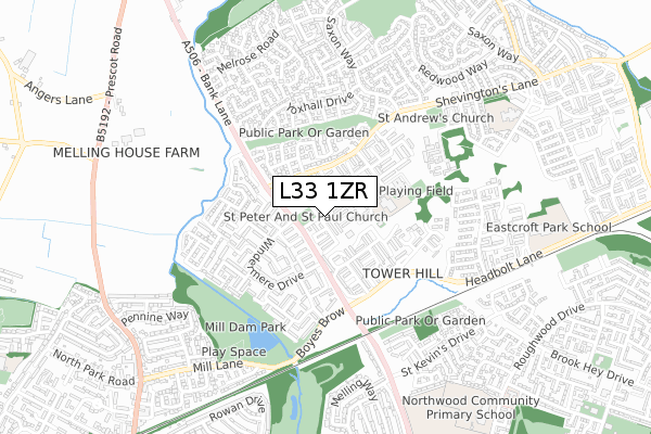 L33 1ZR map - small scale - OS Open Zoomstack (Ordnance Survey)