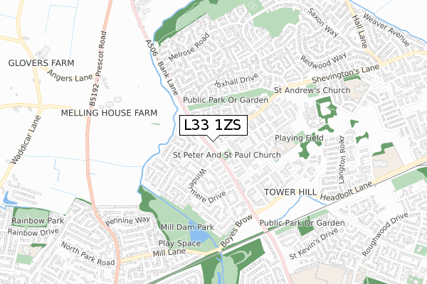 L33 1ZS map - small scale - OS Open Zoomstack (Ordnance Survey)