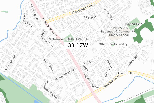 L33 1ZW map - large scale - OS Open Zoomstack (Ordnance Survey)