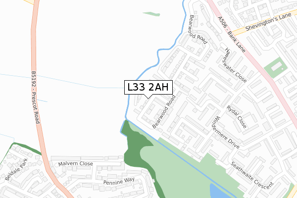 L33 2AH map - large scale - OS Open Zoomstack (Ordnance Survey)