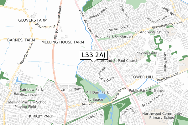 L33 2AJ map - small scale - OS Open Zoomstack (Ordnance Survey)