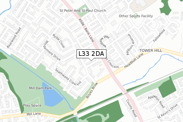 L33 2DA map - large scale - OS Open Zoomstack (Ordnance Survey)