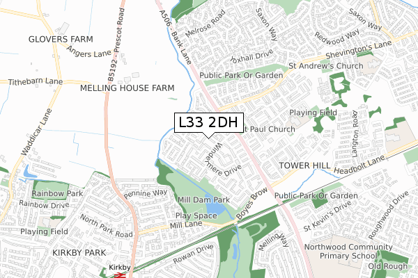 L33 2DH map - small scale - OS Open Zoomstack (Ordnance Survey)