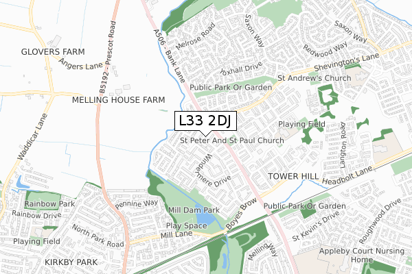 L33 2DJ map - small scale - OS Open Zoomstack (Ordnance Survey)